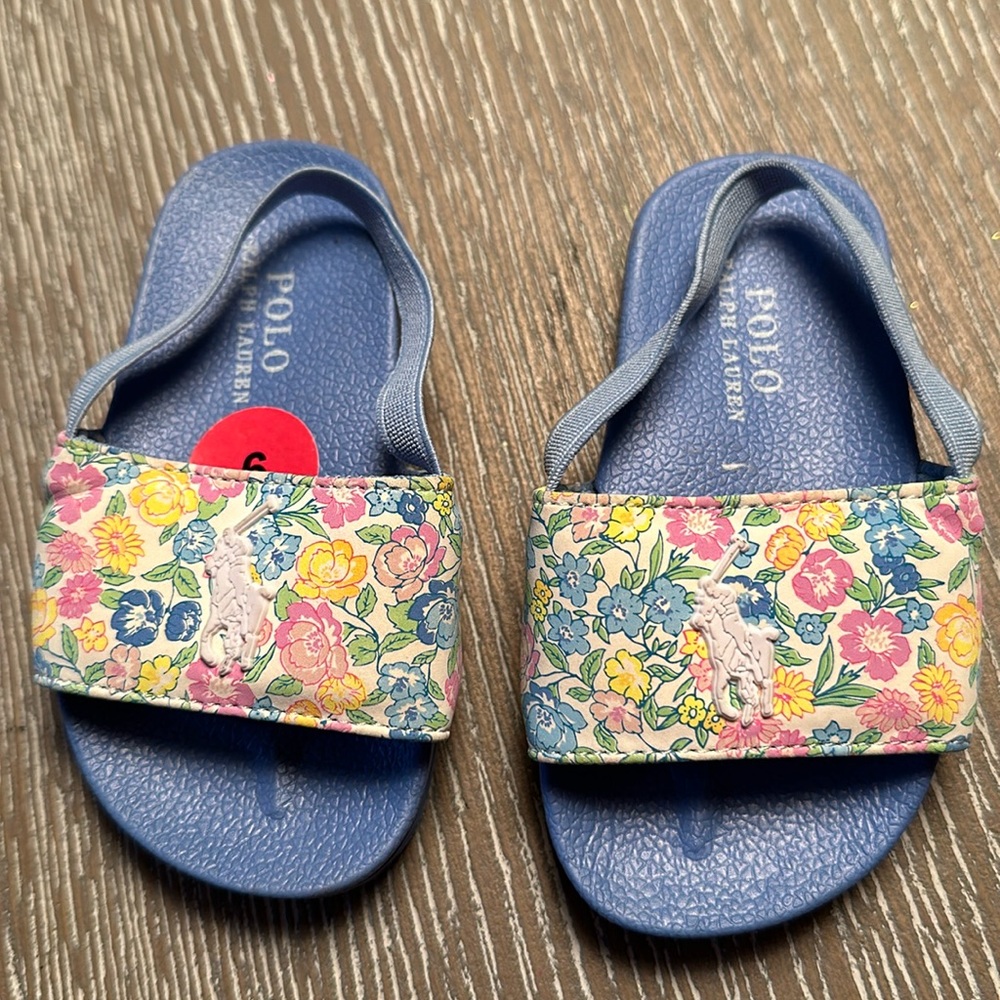 Baby Ralph Lauren Polo Floral Slides. Sz 6. NEW